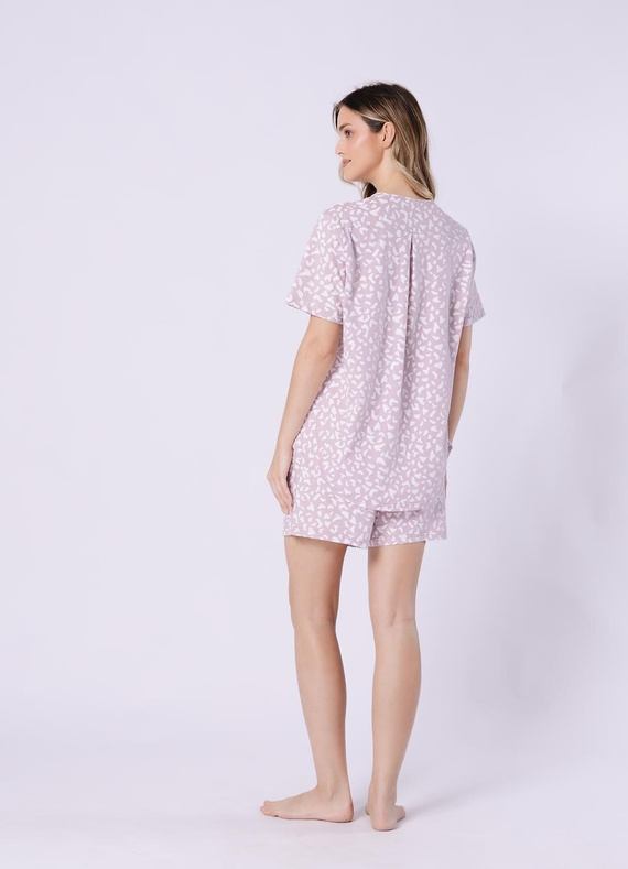 Samanta 1709 Leveza béžové bavlněné dámské pyžamo - letní, zapínání na knoflíky, 100% bavlna, krátké rukávy a šortky