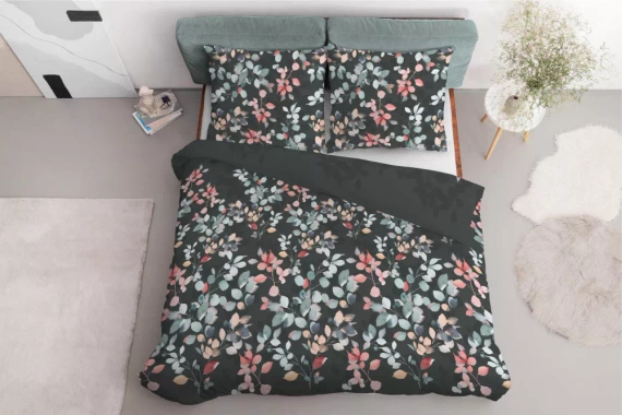 5084 A Home Satin Pościel satynowa gałązki Detexpol grafitowy