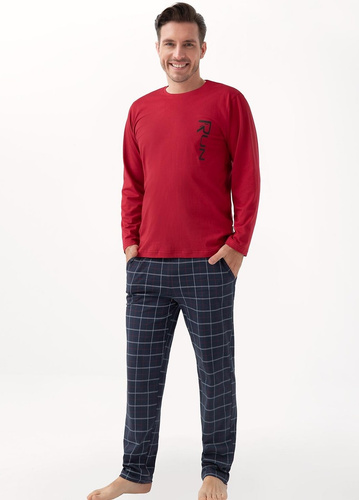 Pánské pyžamo 810 Luna bordó - bavlna, dlouhý rukáv, kalhoty s kapsami