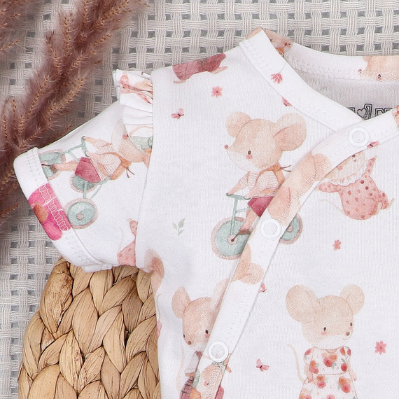Dětské body Nini Little Mouse organická bavlna zavinovací krátký rukáv