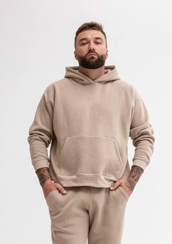 DK-K-B14 Pánská mikina s kapucí cappuccino - bavlna, pohodlná, elastická, ležérní a sportovní styl