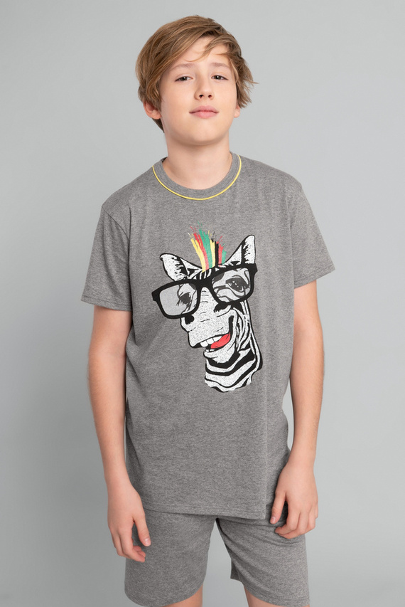 Chlapecké pyžamo Crazy Boys s krátkým rukávem, kalhoty Italian Fashion- medium melange