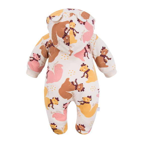 Dětská tepláková souprava Fluffy Tails Eevi - ecru, s nožičkami a kapucí, podzimní potisk