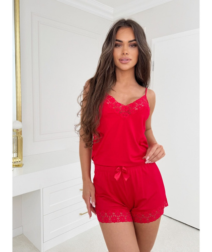 Dámské pyžamo Niki Donna červené - viskóza, bez ramínek, lehké a ženské