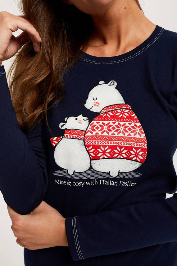 Arktyka Dámské pyžamo s dlouhým rukávem, dlouhé kalhoty Italian Fashion - tmavě modrá/potisk