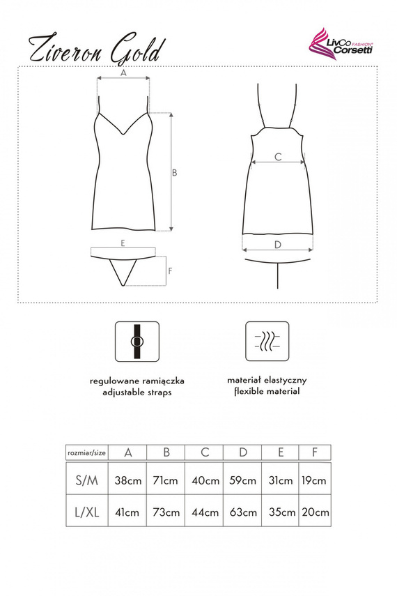Ziveron Gold LC 90581 Souprava, košilka a tanga LivCo Corsetti Fashion - zlatá