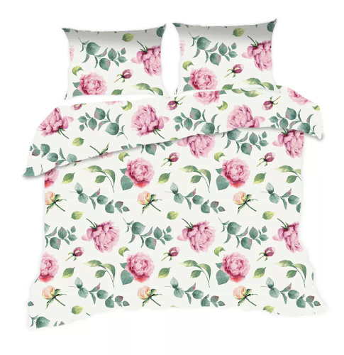 1654N Bavlněné povlečení Classic E24 Karo krémové květy listy - 100% bavlna, odolná, barevná, 2dílná sada