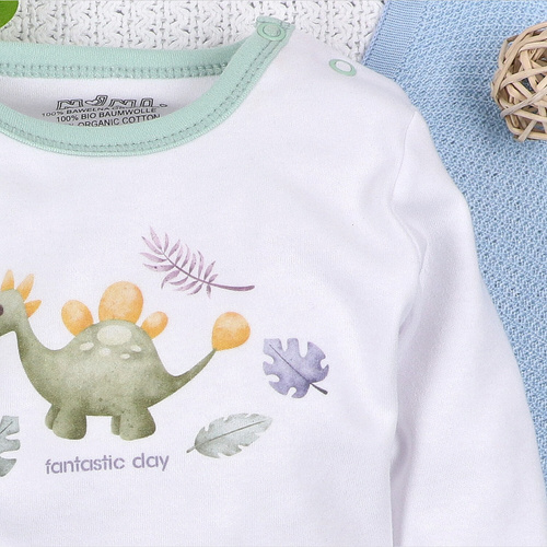 ABN-5565 Dino Explorer Body z organické bavlny Nini white- organická bavlna, dlouhý rukáv