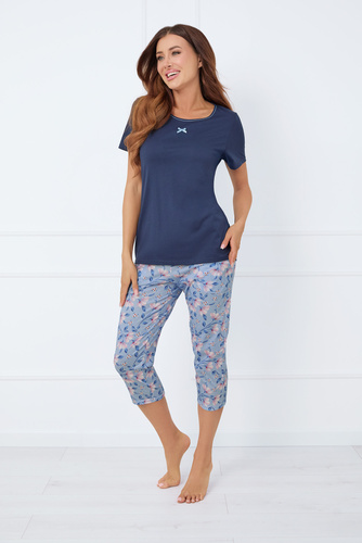 Amara Dámské pyžamo s krátkým rukávem, 3/4 kalhoty Italian Fashion - tmavě modrá/potisk