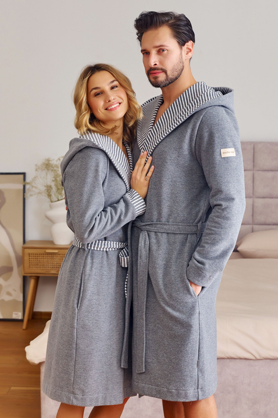 7229 Dámský župan Doctor Nap - bavlna, kapuce, elegantní lemování - tmavě šedý