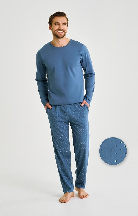 3474 Lorenzo Pánské džínové pyžamo Taro - bavlna, dlouhé kalhoty, kapsy