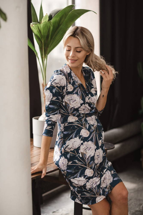 Grow with me sukienka ciążowa i do karmienia Milk&Love granatowa w piwonie