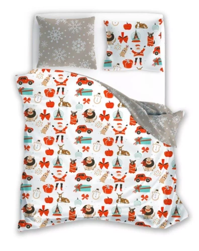 Holly Jolly 004 Vánoční povlečení Faro béžové barvy - saténové mikrovlákno, sada na zip
