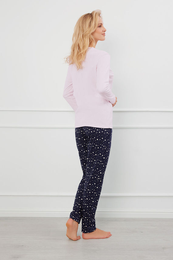 Libra Dámské pyžamo s dlouhým rukávem a kalhotami Italian Fashion - růžová/potisk