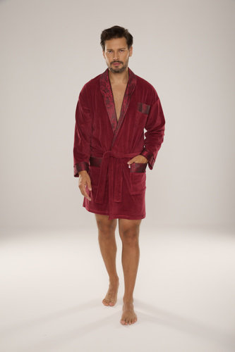 866 Noble Pánský velurový župan De Lafense - krátký, elegantní, bavlna - vínový