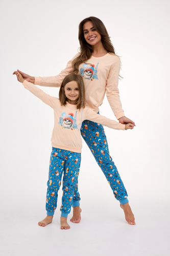 977/188, 978/188 Dívčí pyžamo Paris - bavlna, dlouhý rukáv, broskvová barva