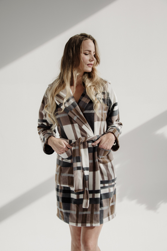 031 De Lafense županová přikrývka - hřejivý fleecový dámský župan Super Cozy, hnědý