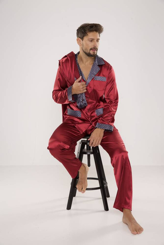 939 Pánské saténové bordó pyžamo