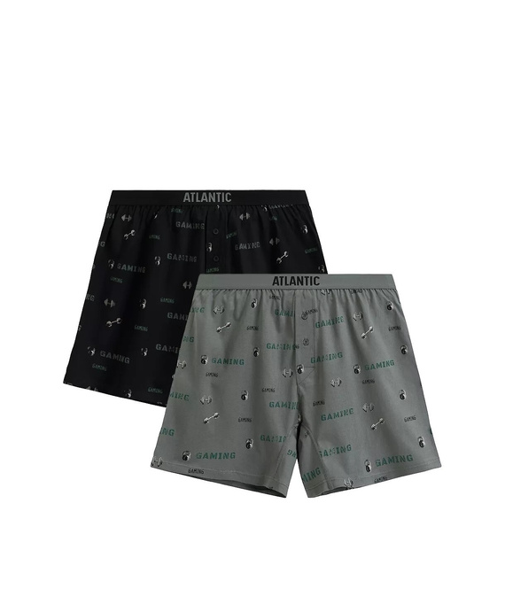 Pánské boxerky 2MBX-084/25 Atlantic - bavlna, 2 balení, pohodlný střih - khaki černá