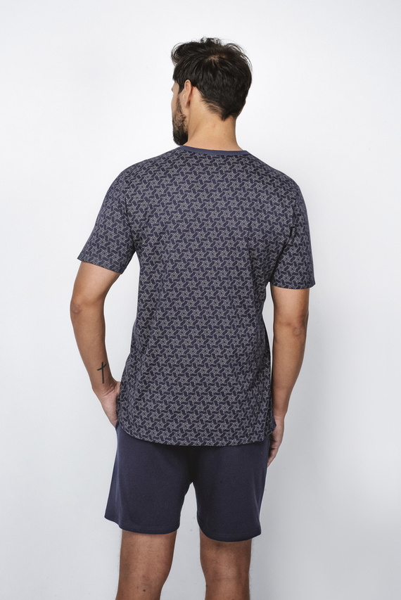 Ricardo Pánské pyžamo s krátkým rukávem, šortky Italian Fashion - tmavě modrá/potisk