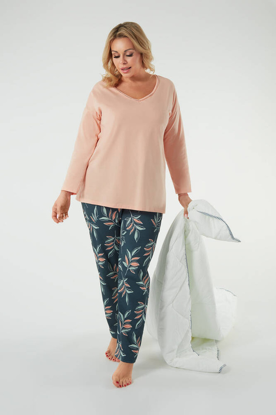 Julietta Dámské pyžamo s dlouhým rukávem a dlouhými kalhotami Italian Fashion - lososový/potisk