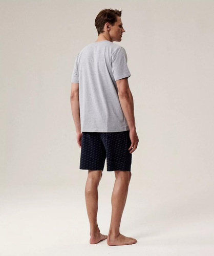 Pánské pyžamo NMP-395 - šedomodré, bavlněné, s krátkým rukávem, lehké a pohodlné na léto