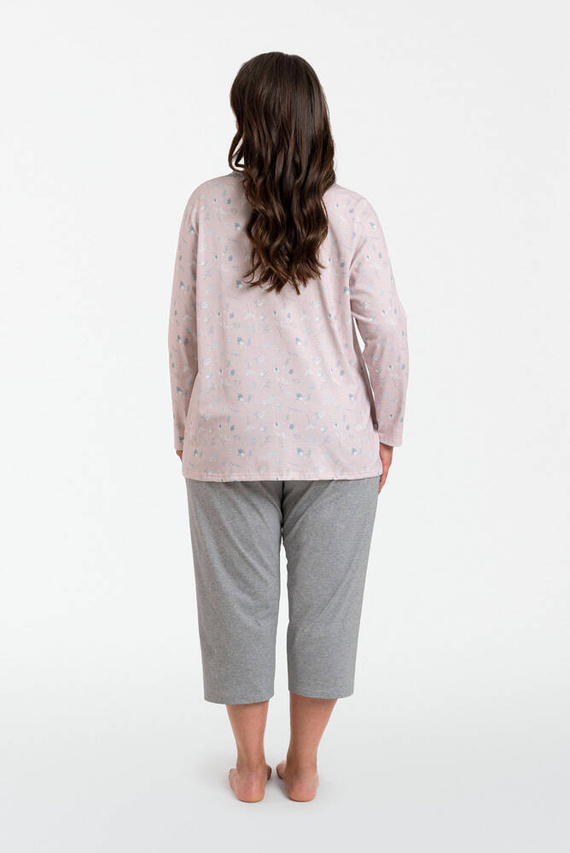 Daniela Dámské pyžamo s dlouhým rukávem, 3/4 kalhoty Italská móda - potisk/melanžová barva