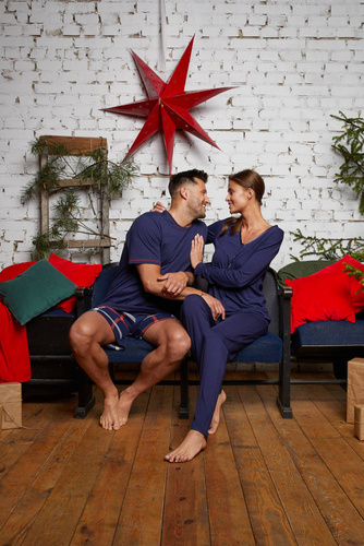 Song Dámské pyžamo s dlouhým rukávem a dlouhými kalhotami Italian Fashion - tmavě modré