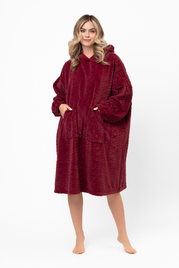 Reno Kocobluza Italian Fashion burgundy - oversize, měkký bipolární, unisex, s kapucí