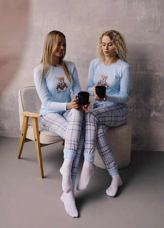 Katrin Dámské pyžamo s dlouhým rukávem, dlouhé kalhoty Italian Fashion - modrá/potisk