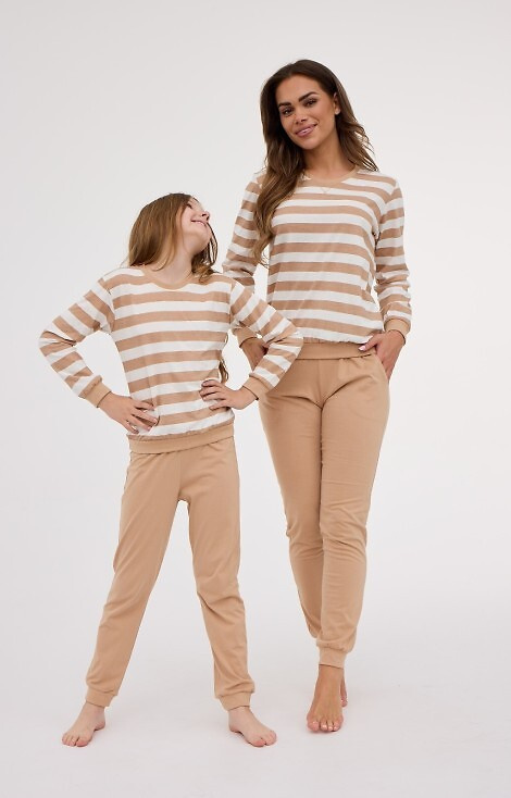 635/467 Dámské pyžamo Cornette Molly 2 | Bavlna, pruhovaná barva ecru - bez kalhot a s kapsami