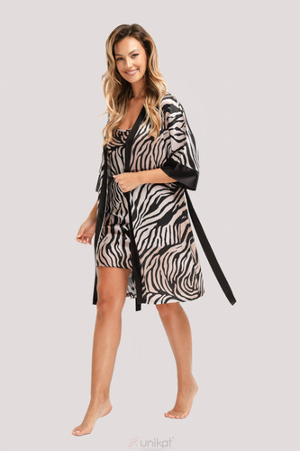 Saténový župan Braga Unikat - zebra, elegantní, s páskem