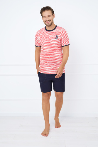 Flota Pánské pyžamo s krátkým rukávem, šortky Italian Fashion - potisk červená/modrá