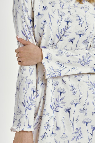 Bavlněná noční košile Taro Caroline 3455 modrá - s dlouhým rukávem, pohodlná a ženská