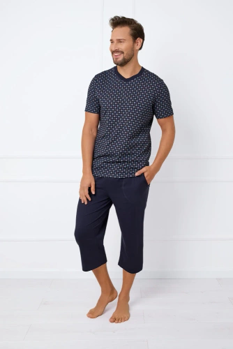 Gerard Pánské pyžamo s krátkým rukávem, 3/4 kalhoty Italská móda - potisk/zelená