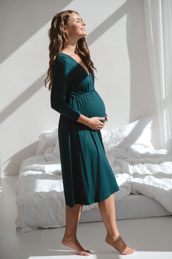 Star Light Těhotenská a kojící bambusová noční košile 7/8 Milk&Love bottle green - prodyšná, pro nemocnici, pohodlné kojení