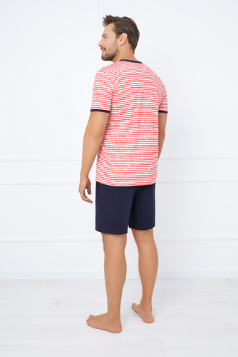 Flota Pánské pyžamo s krátkým rukávem, šortky Italian Fashion - potisk červená/modrá