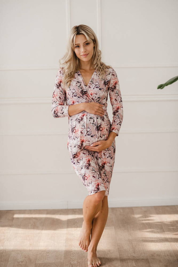Grow with me sukienka ciążowa i do karmienia Milk&Love brudny róż w kwiaty