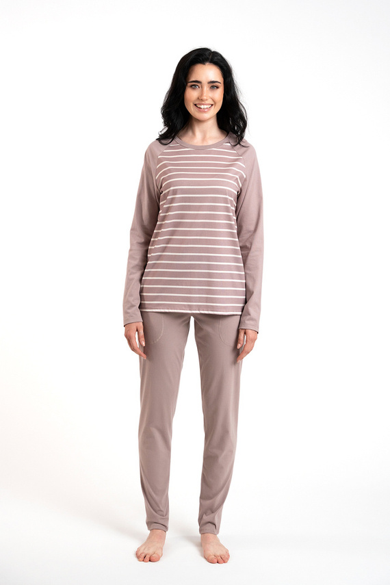 Oda Dámské pyžamo s dlouhým rukávem, dlouhé kalhoty Italian Fashion - potisk cappuccino/cappuccino