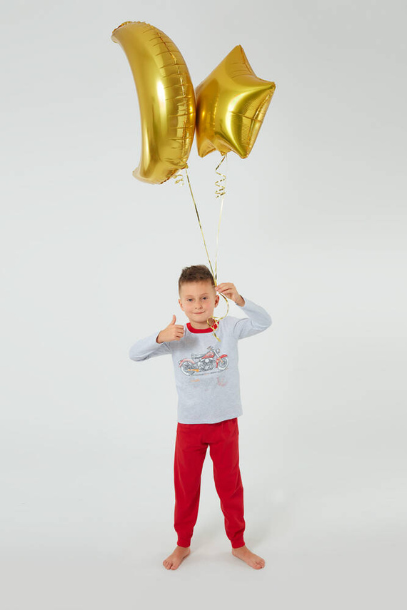 Junak Pyžamo pro chlapce s dlouhým rukávem a kalhotami Italská móda - j.melanž/červená