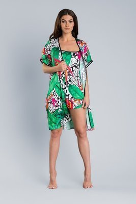 DORITA Dámský saténový župan Italian Fashion - potisk/zelená