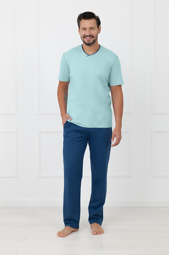 Pánská bavlněná pyžama Devon Italian Fashion dlouhé kalhoty tyrkysová