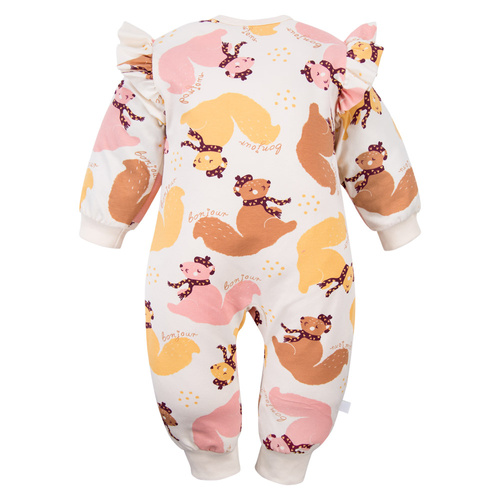 Fluffy Tails Eevi dětská pyžamka - ecru, potisk, bez nožiček, zapínání na zip