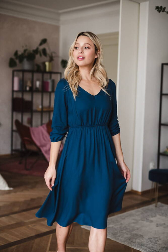 Lovely Dress Midi rękaw 3/4 sukienka ciążowa i do karmienia Milk&Love poseidon