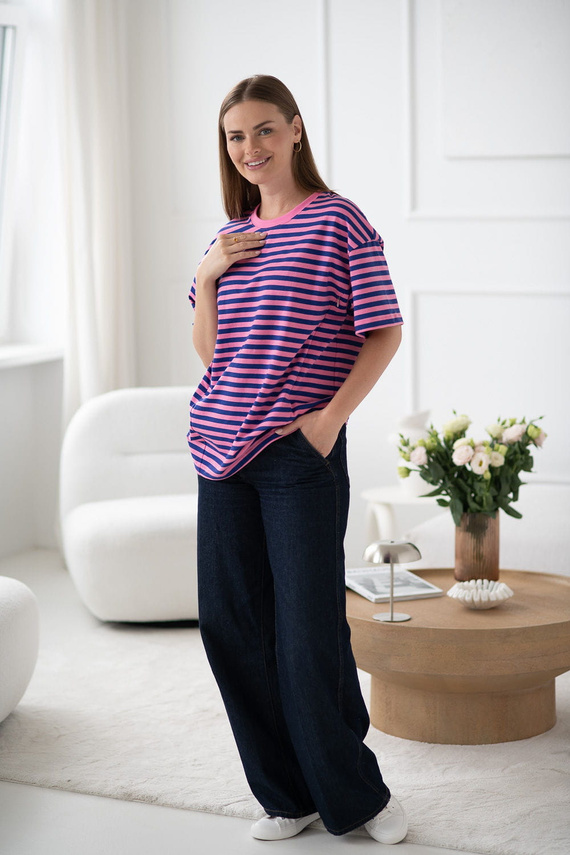 Mamahood Milk&Love růžové a modré pruhované těhotenské a kojící tričko - pohodlné a stylové