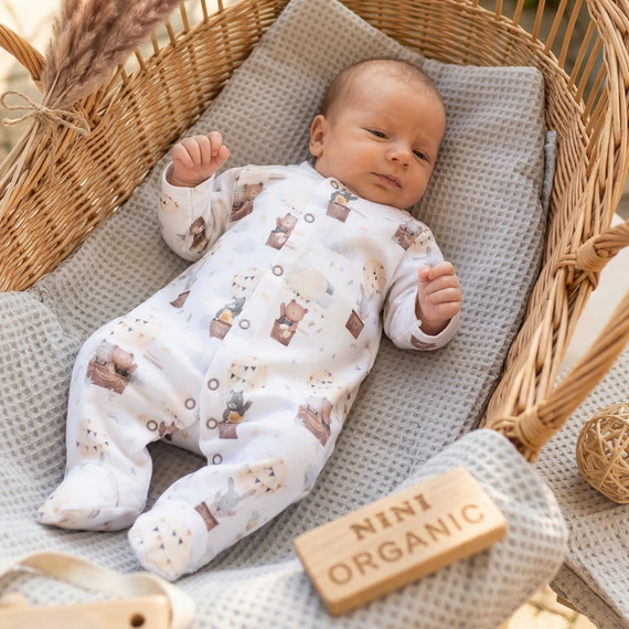 Kojenecký overal Nini Balloon Friends 100% bio bavlna – pro novorozence