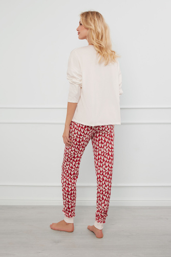 Evora Dámské pyžamo s dlouhým rukávem a dlouhými kalhotami Italian Fashion - ecru/print