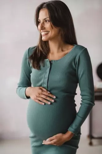 Tummy Sukienka ciążowa i do karmienia z dzianiny w prążek Milk&Love miętowy