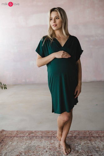 Moon bambusowa koszula nocna ciążowa i do karmienia Milk&Love butelkowa zieleń