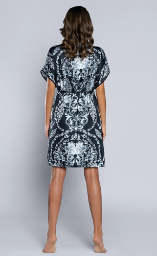 Stříbrný dámský župan s krátkým rukávem Saténová italská móda - tmavě modrá